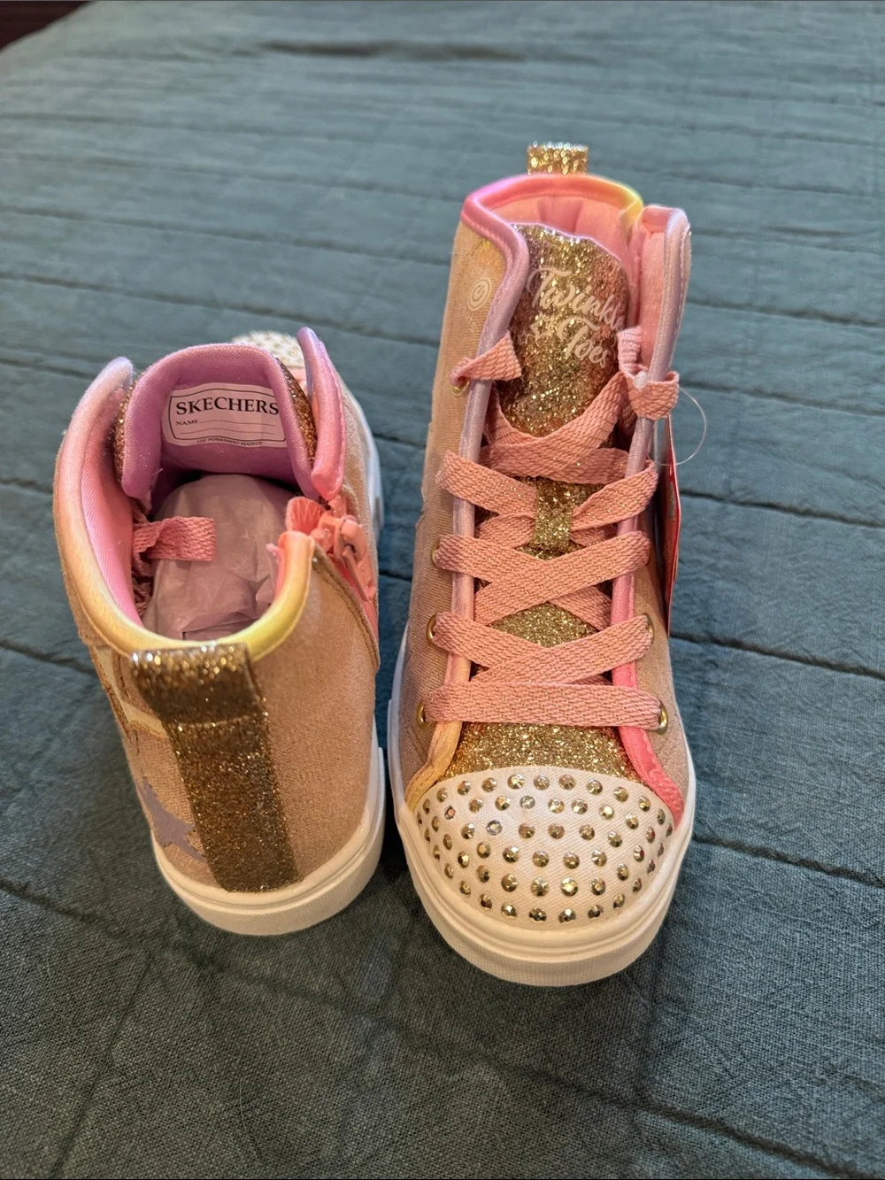 Skechers Girls Pink and Gold Glitter High-Top Sneakers